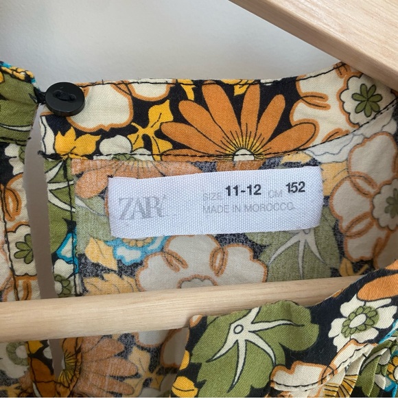 Zara Floral girls Tunic Dress in Yellow and Green size 11-12 70s style - Picture 2 of 8